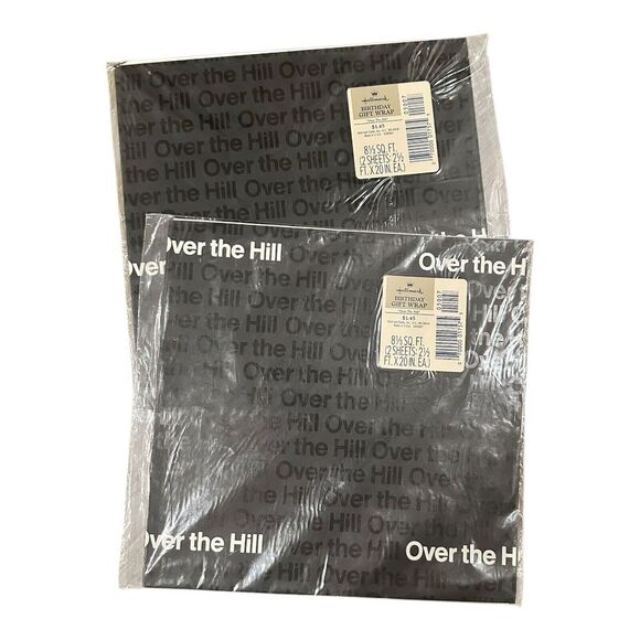 2 Unopened Packs Of Vintage Hallmark Wrapping Paper Over The Hill Funny Birthday - Picture 1 of 3